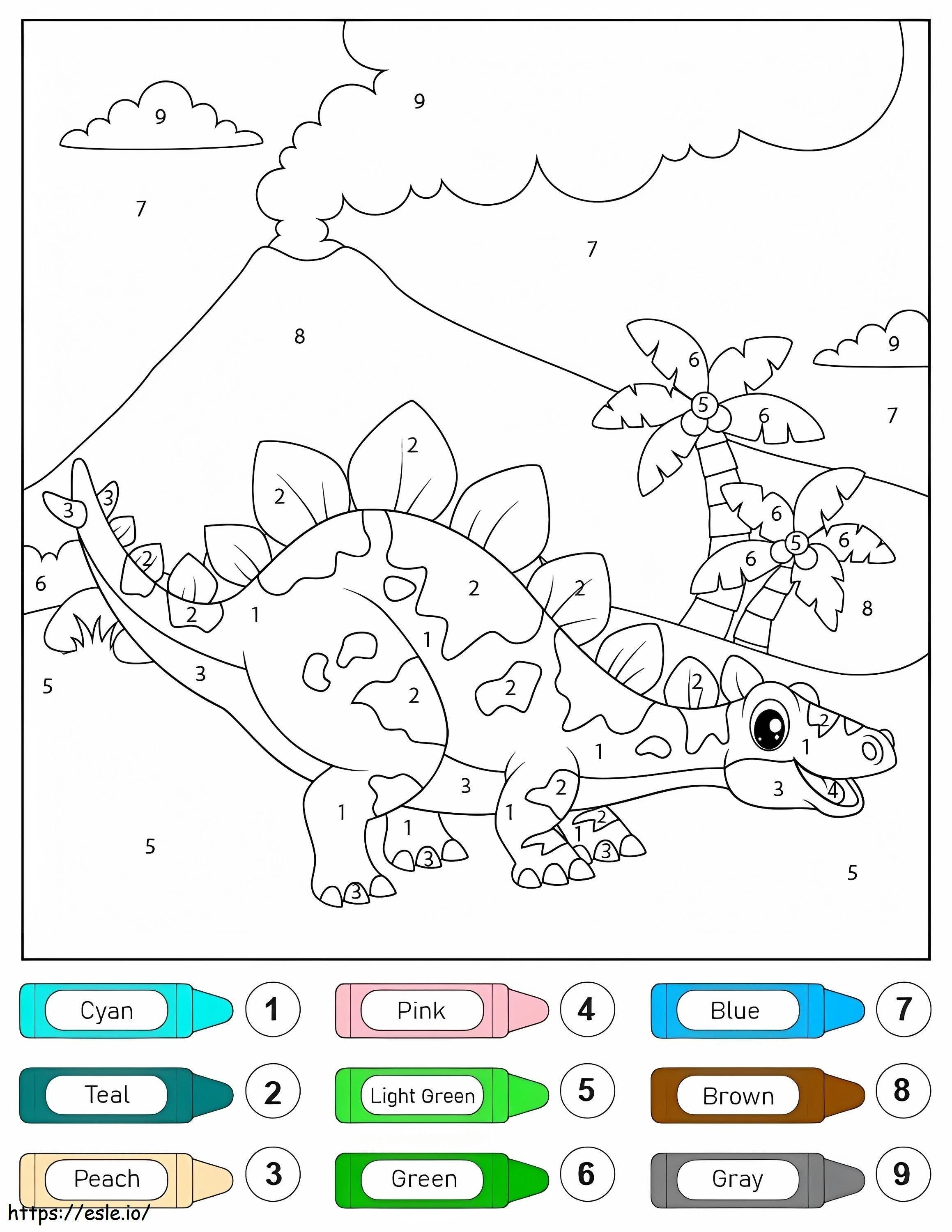 Happy Stegosaurus värin mukaan värityskuva
