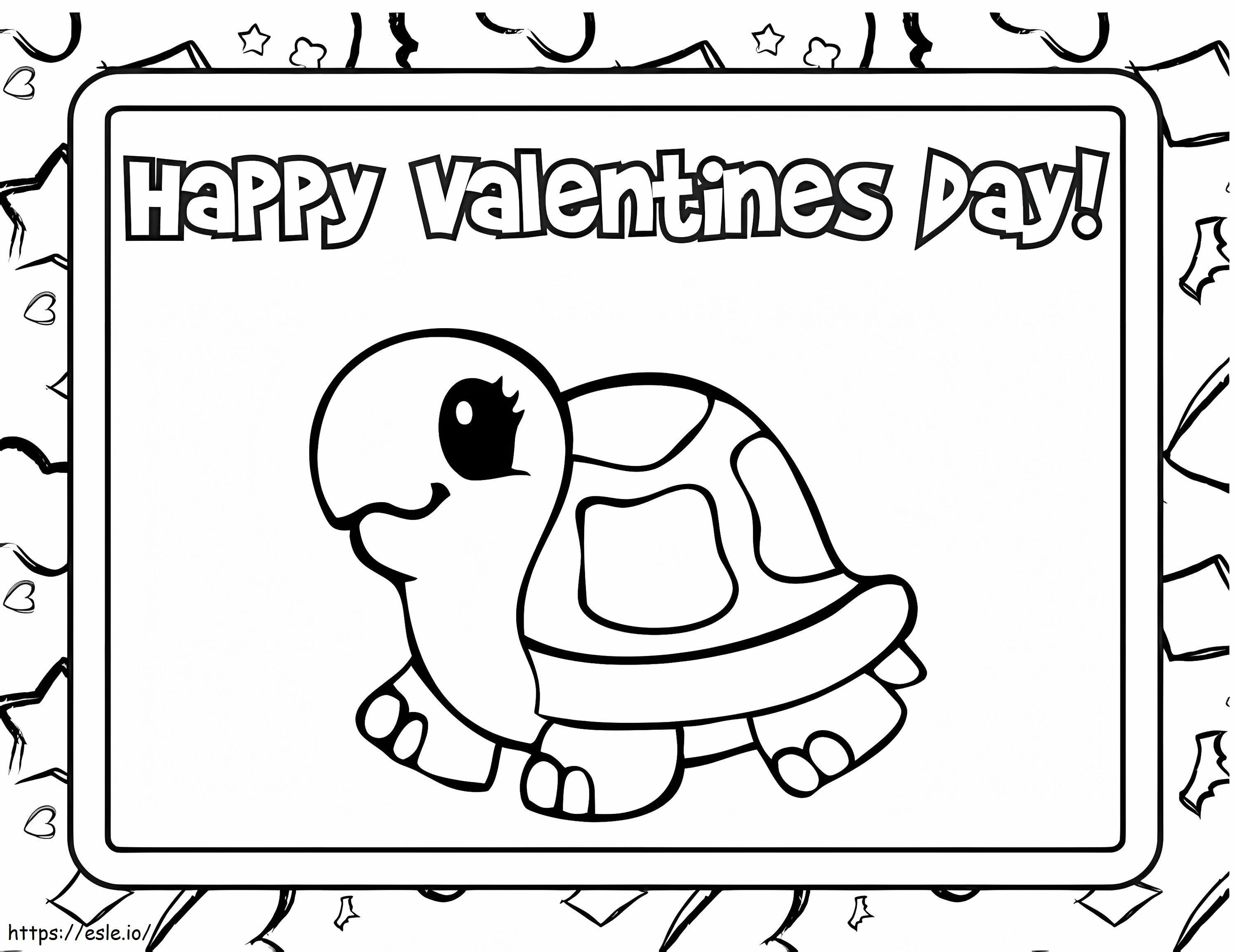 Tarjeta de San Valentín con tortuga para colorear