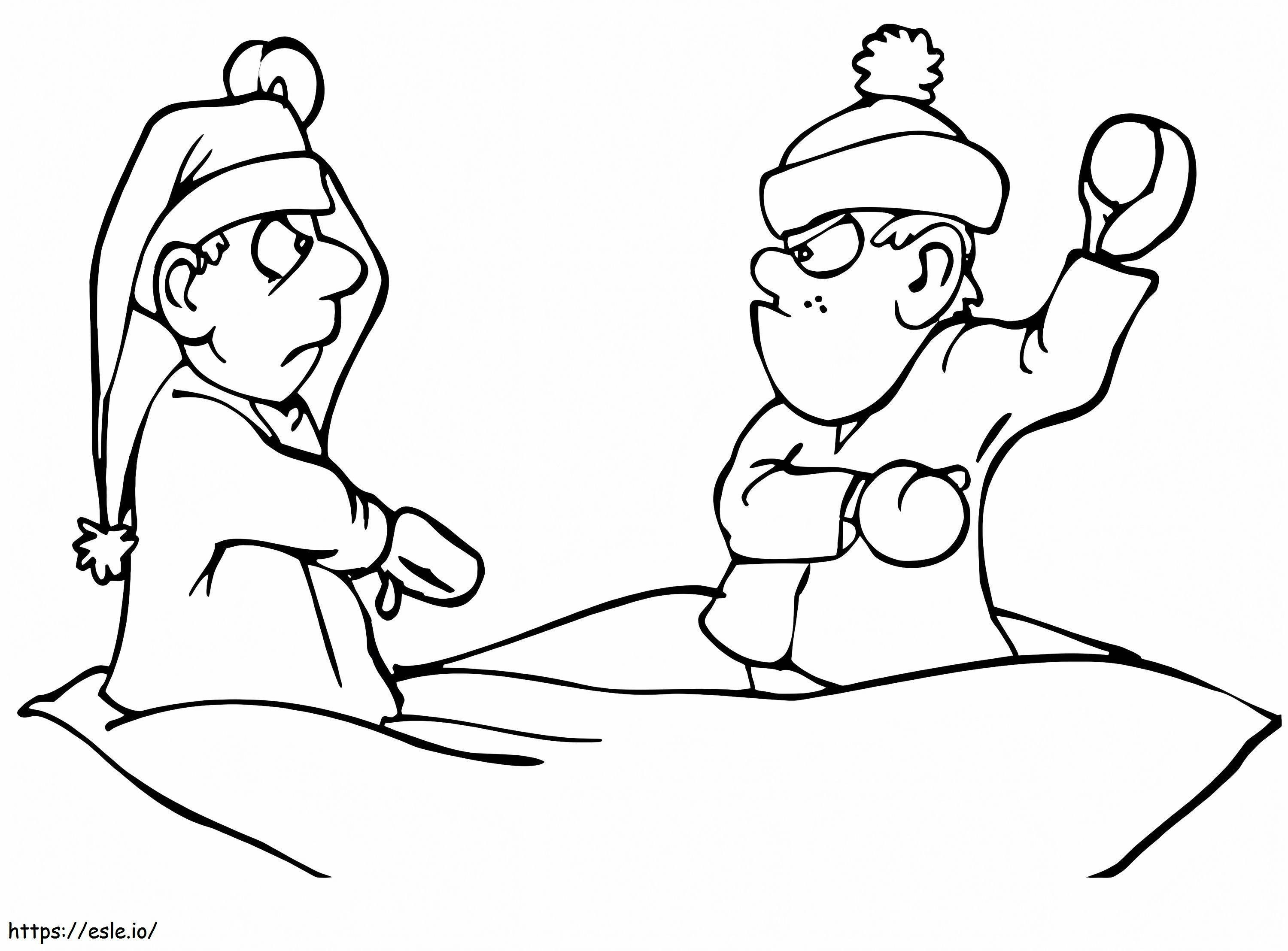 Free Printable Snowball Fight coloring page