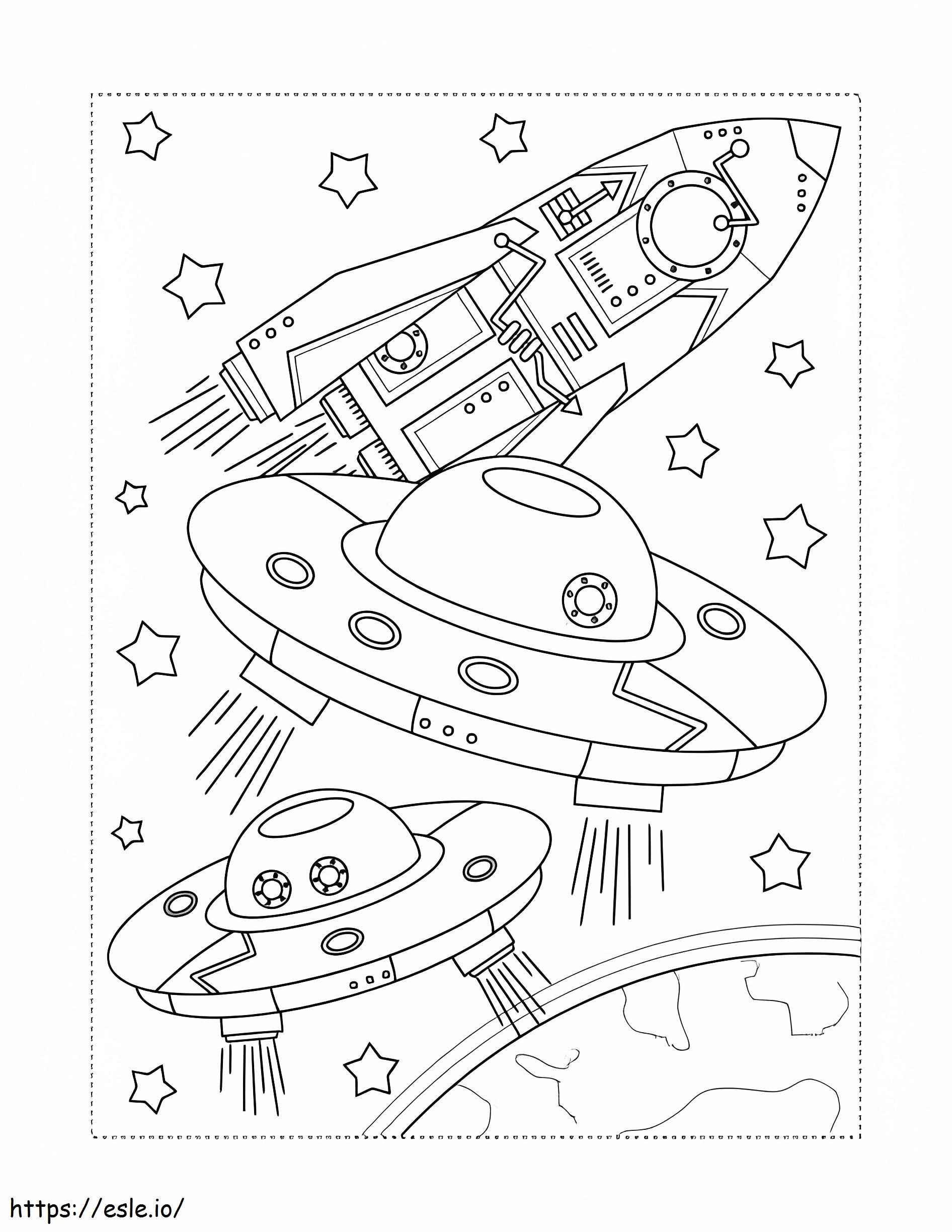 Three Space Ships coloring page