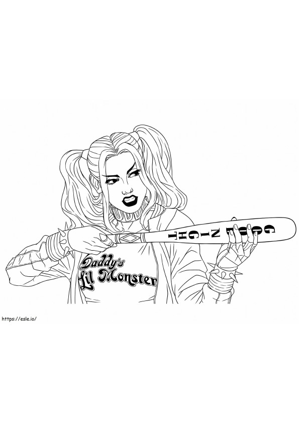 Harley Quinn pitelee pesäpallomailaa värityskuva