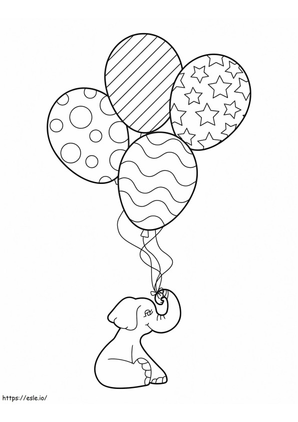 Coloriage Éléphant et ballons à imprimer dessin