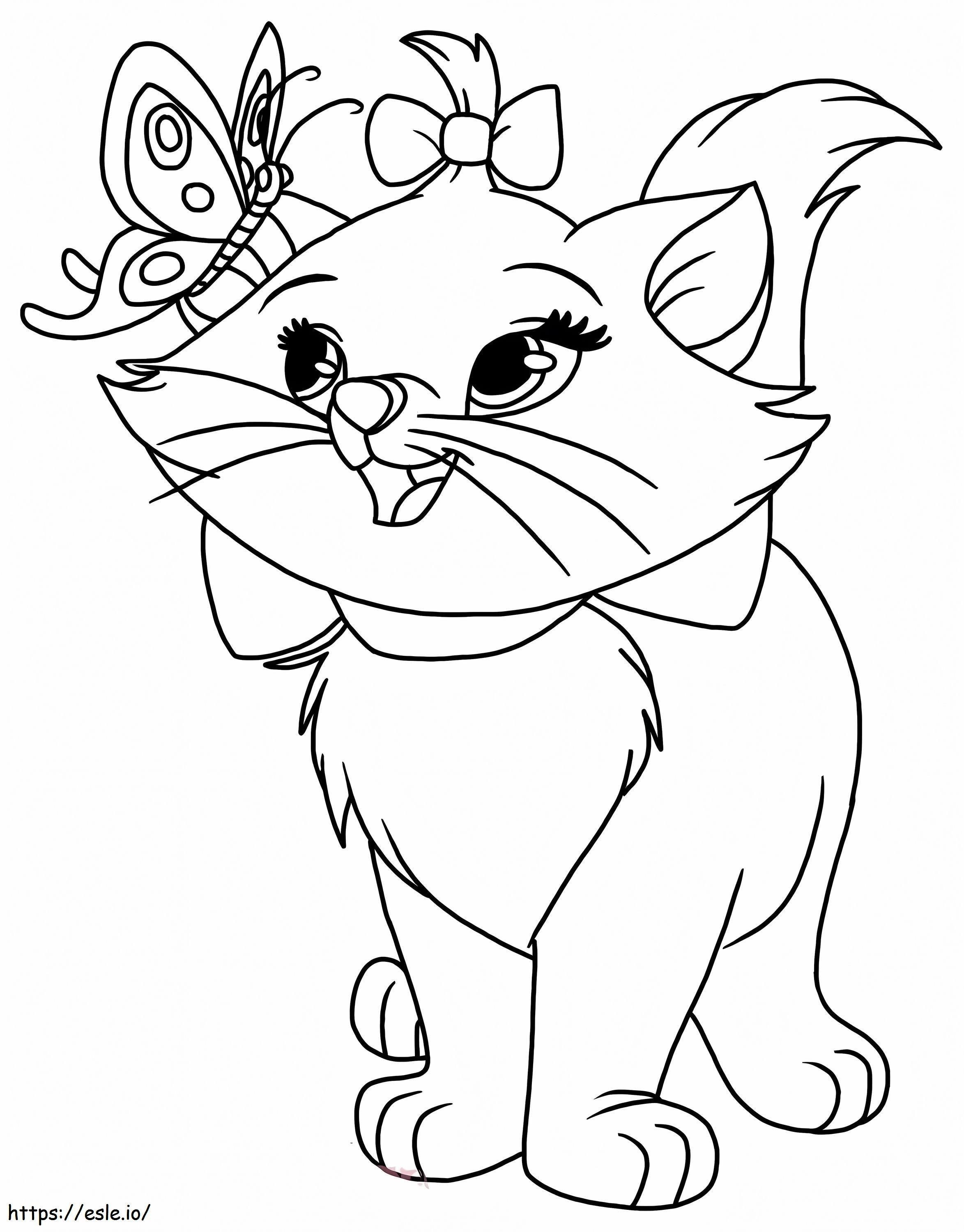 Marie Cat And A Butterfly coloring page