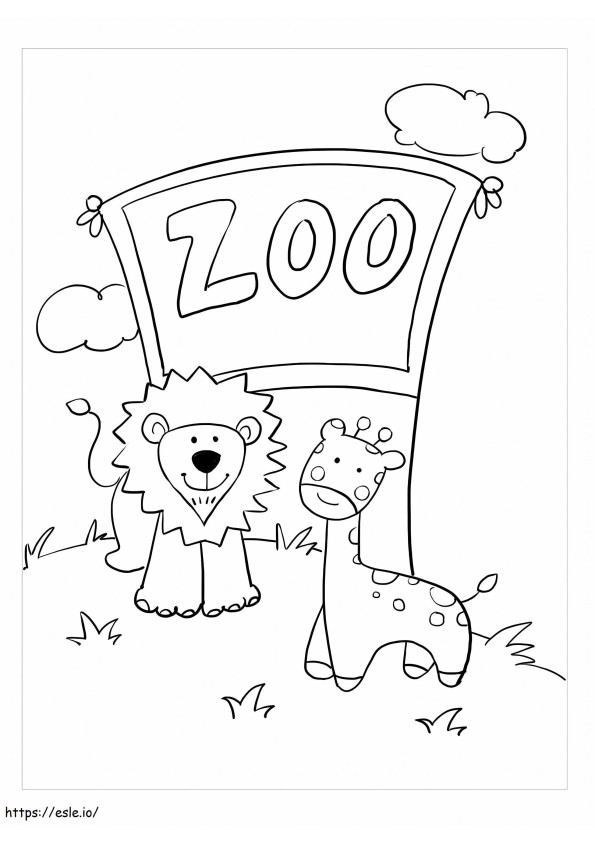 Coloriage Girafe et lion au zoo à imprimer dessin