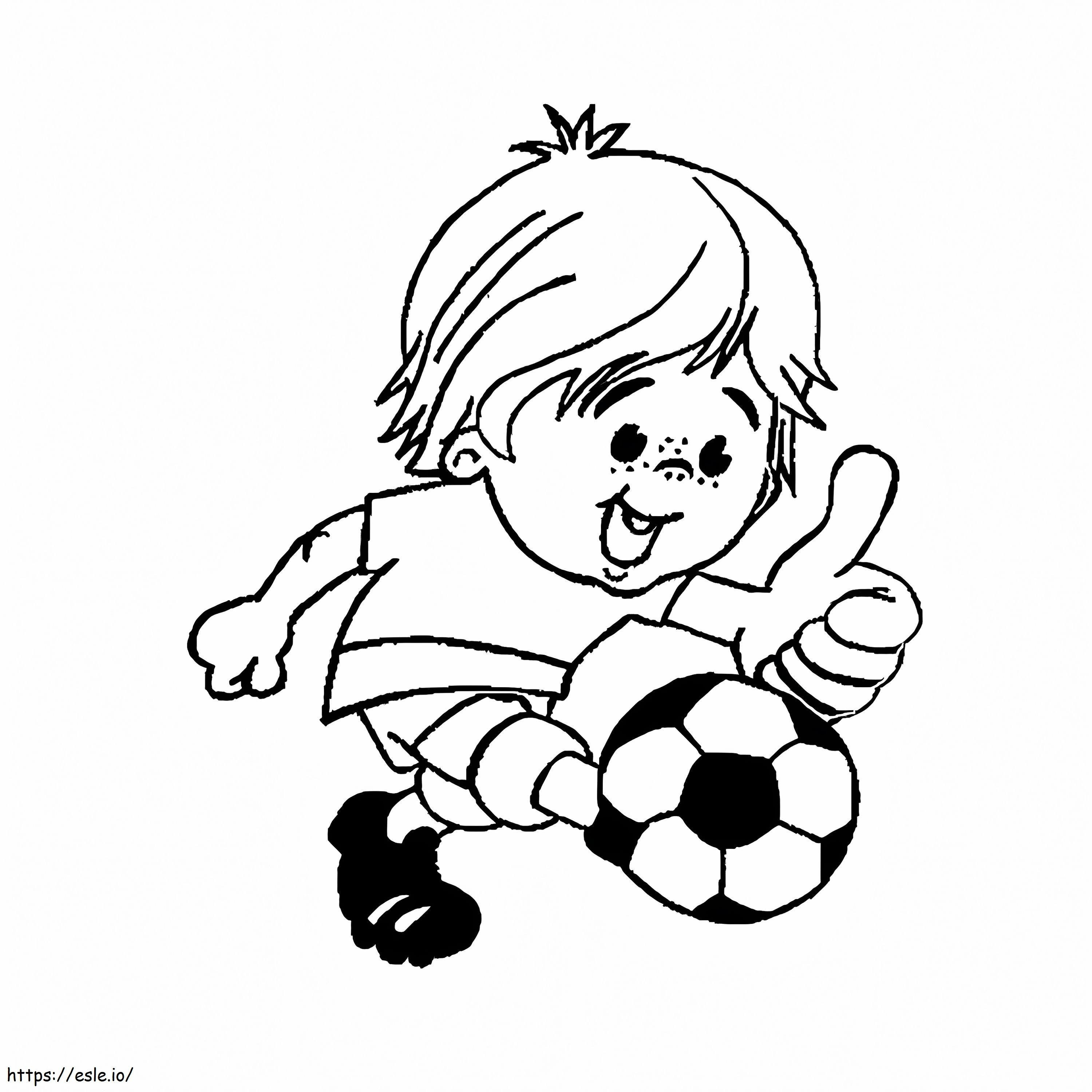 Niño jugando al fútbol para colorear