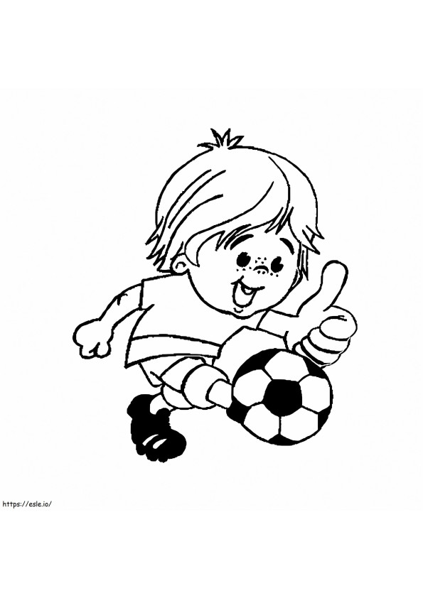 Pikkupoika pelaa jalkapalloa värityskuva