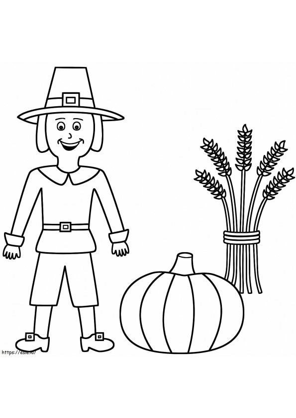 Pilgrim With Sheaf Of Wheat And Pumpkin coloring page