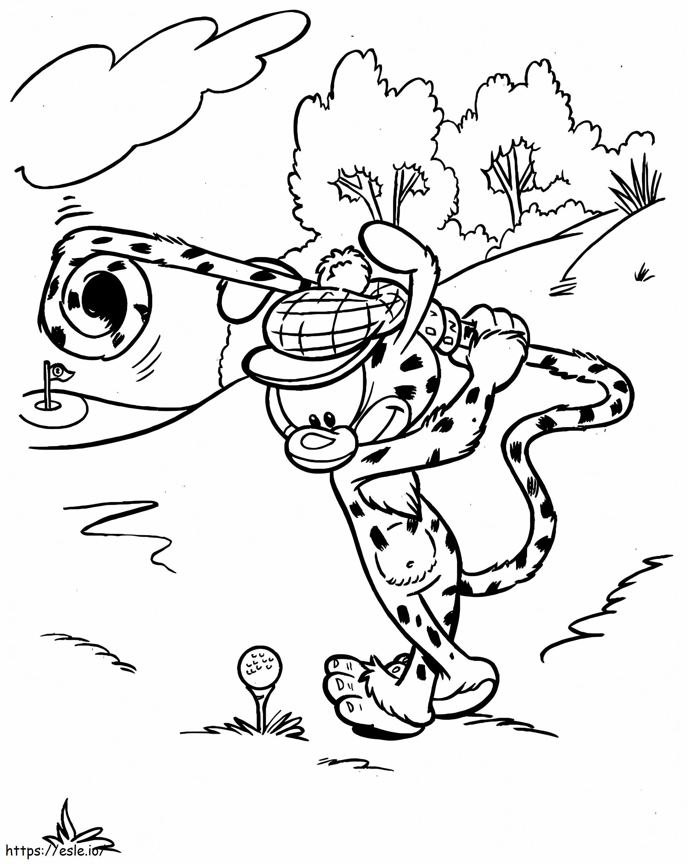 Coloriage Marsupilami jouant au golf à imprimer dessin