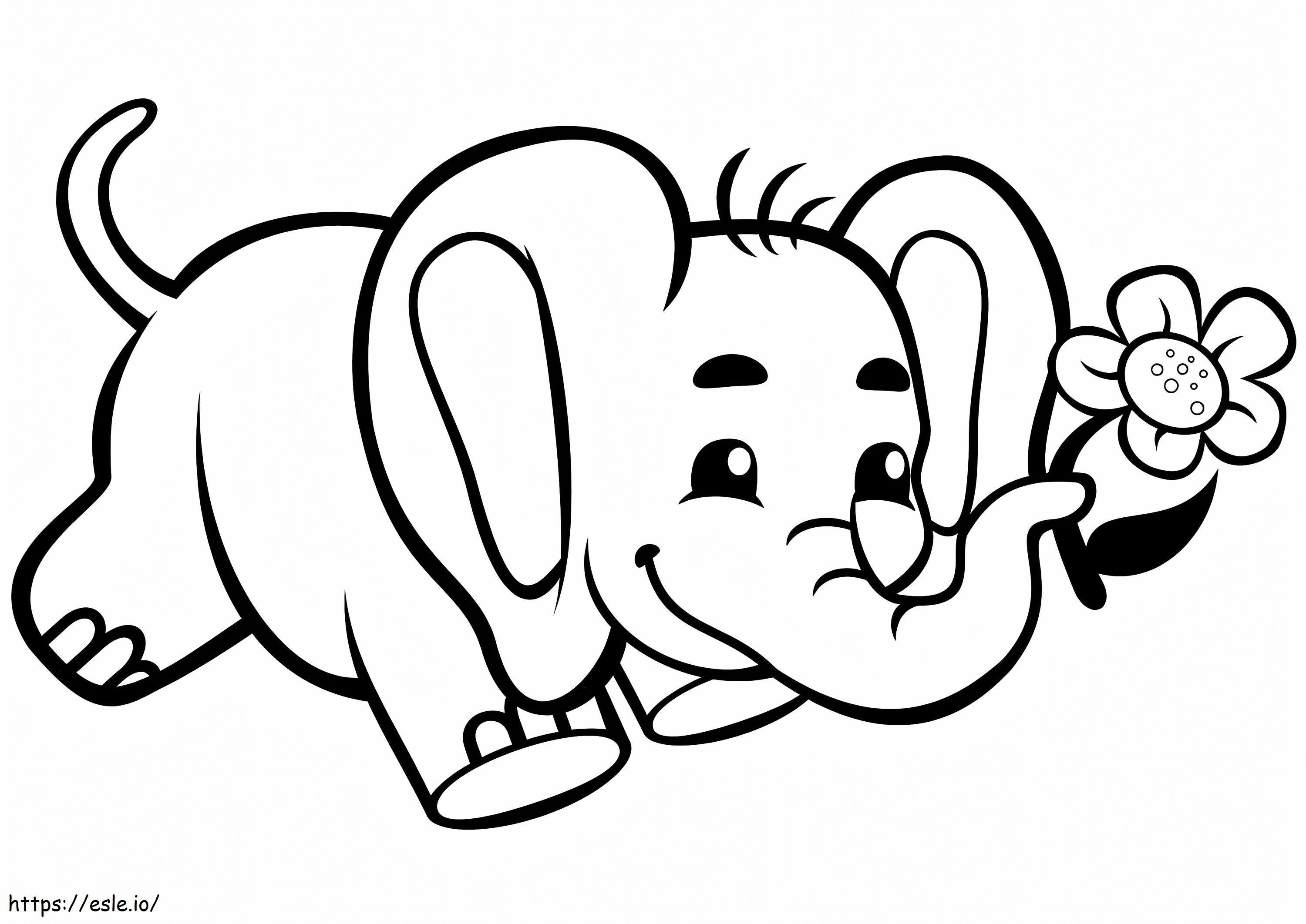 Baby Elephant And Flower coloring page