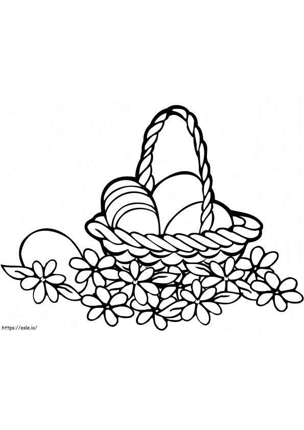 Coloriage Panier de Pâques avec des fleurs à imprimer dessin