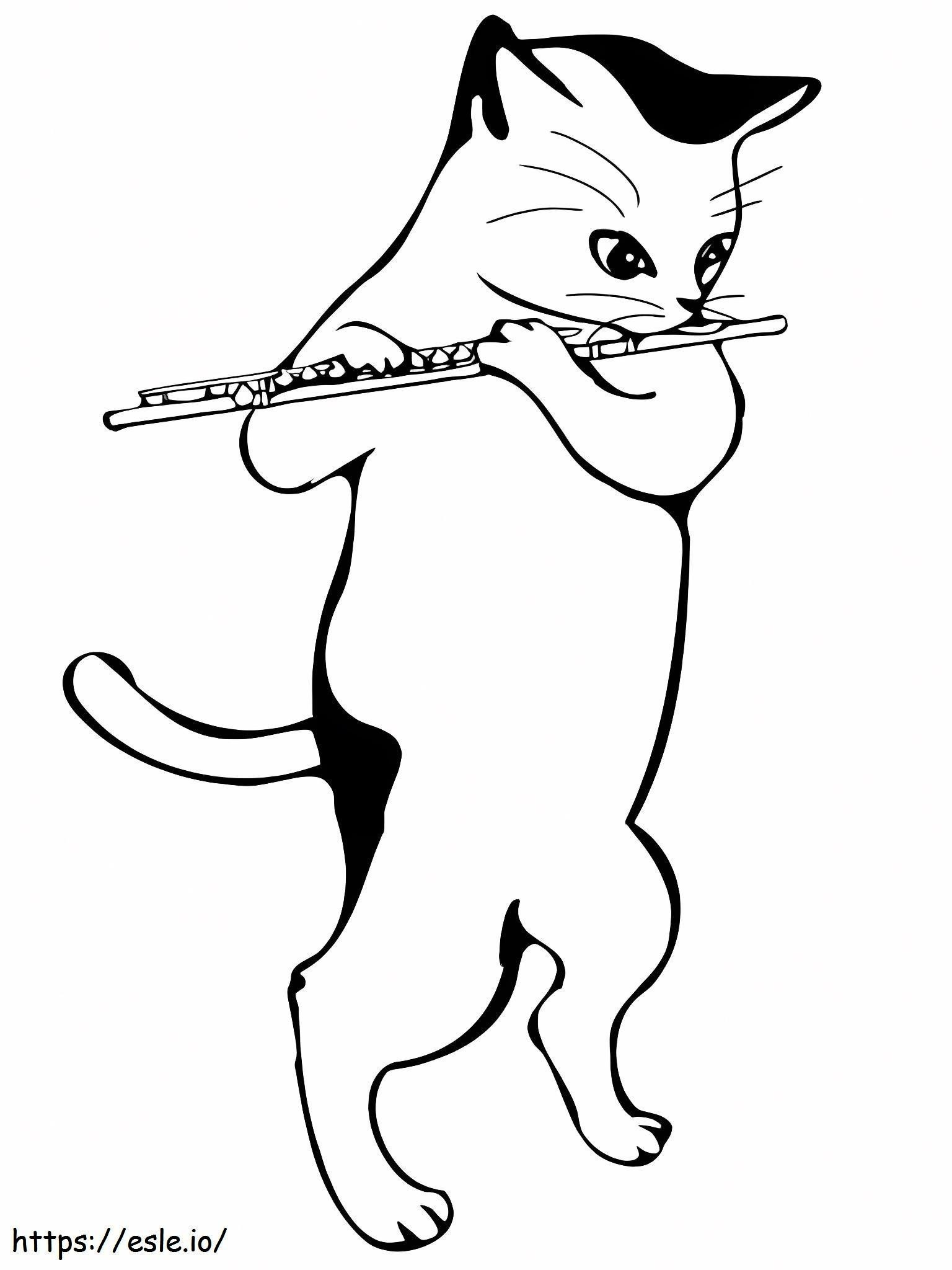 Gato tocando la flauta para colorear