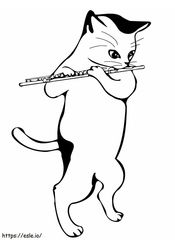 フルートを吹く猫 ぬりえ - 塗り絵