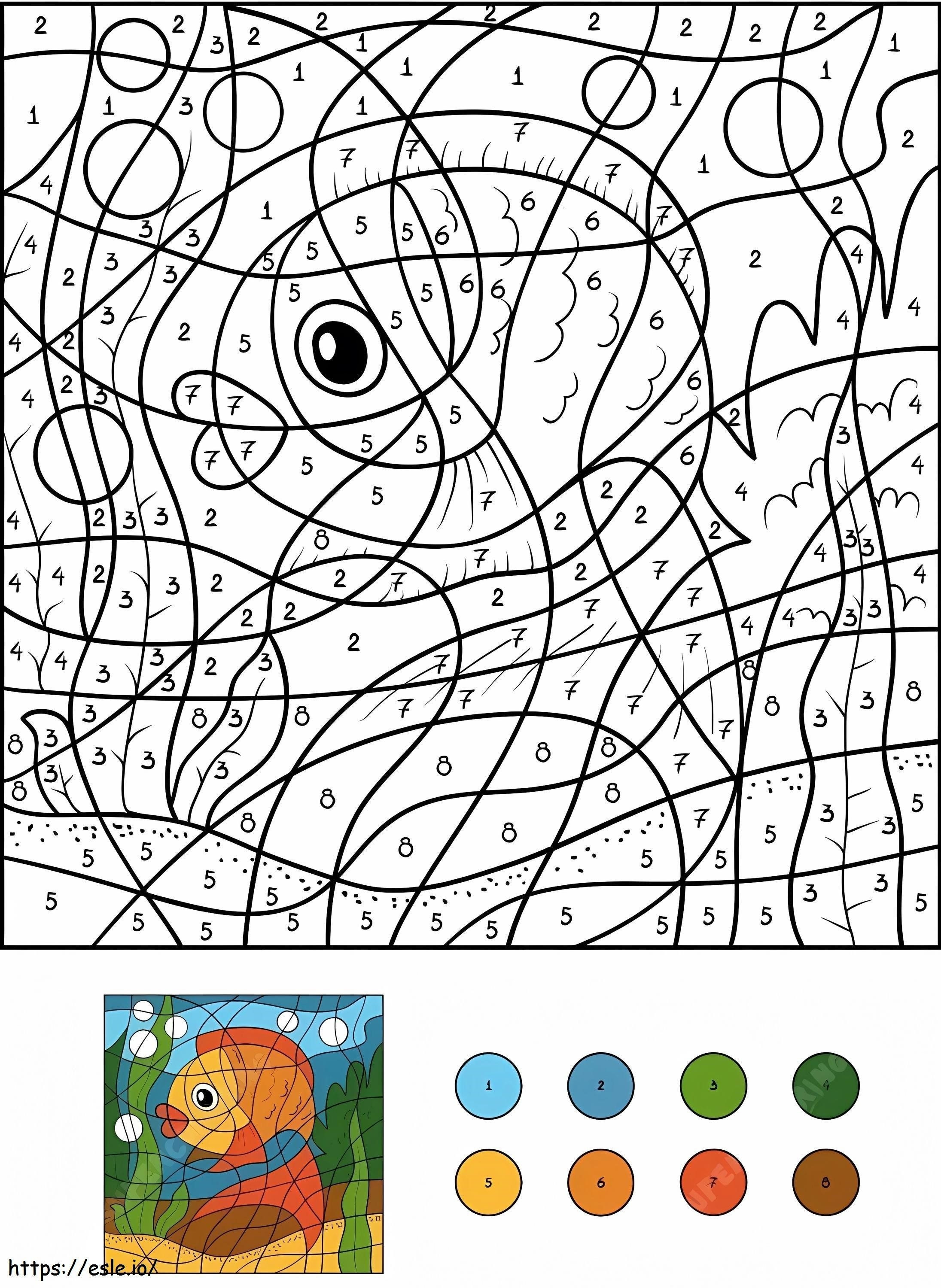 Coloriage Couleur du poisson rouge par numéro à imprimer dessin