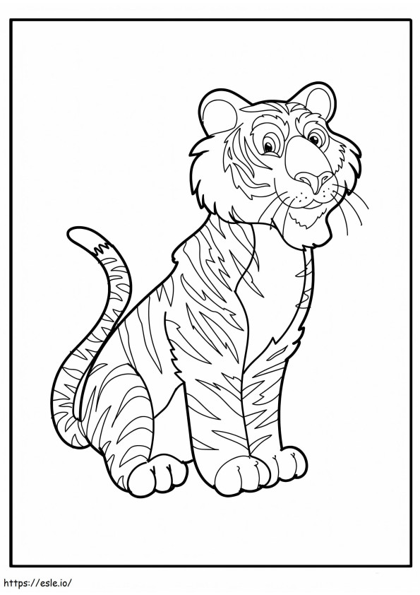 Tigre sorridente sentado para colorir