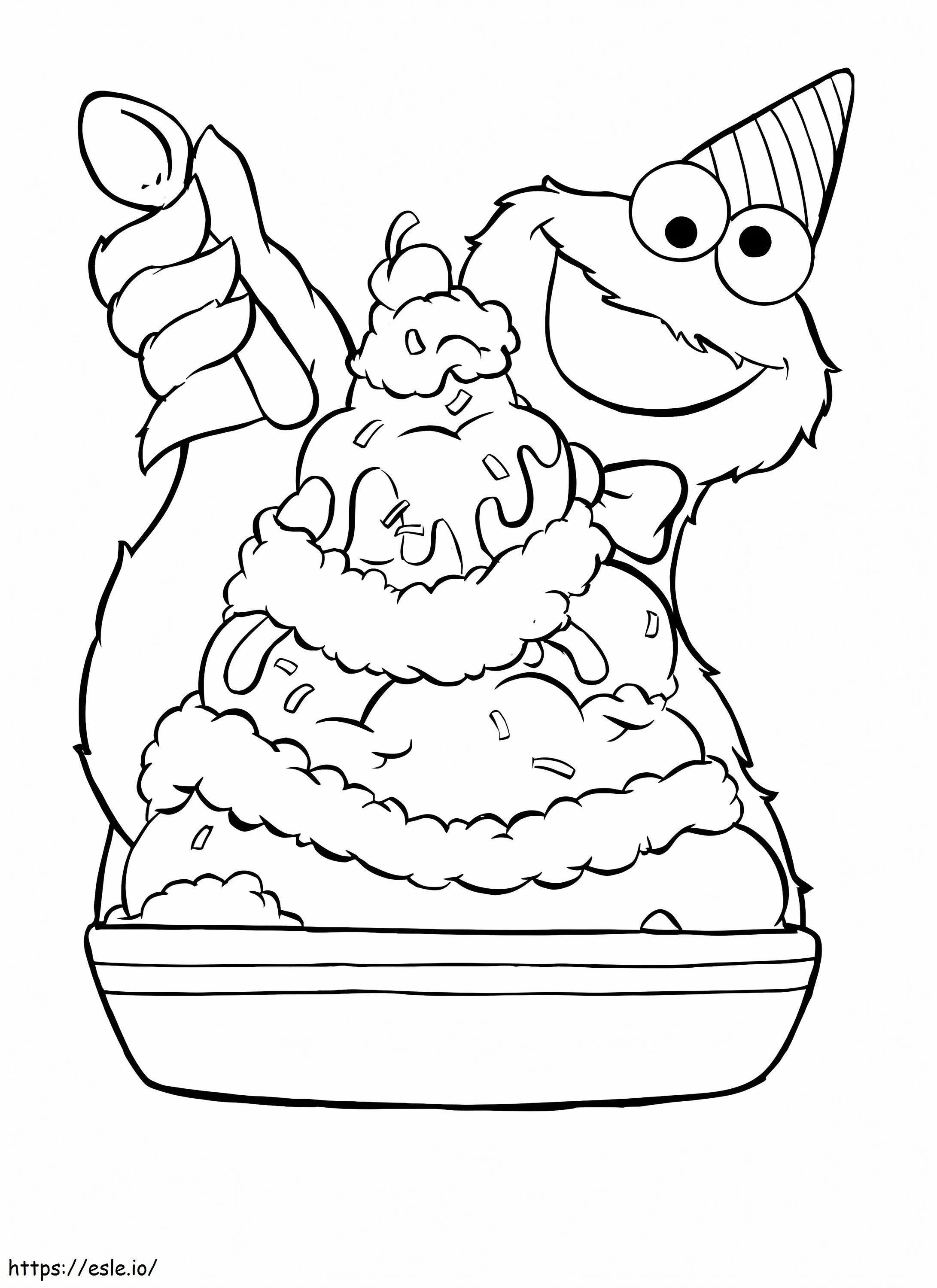 Cookie Monster With Big Cake coloring page