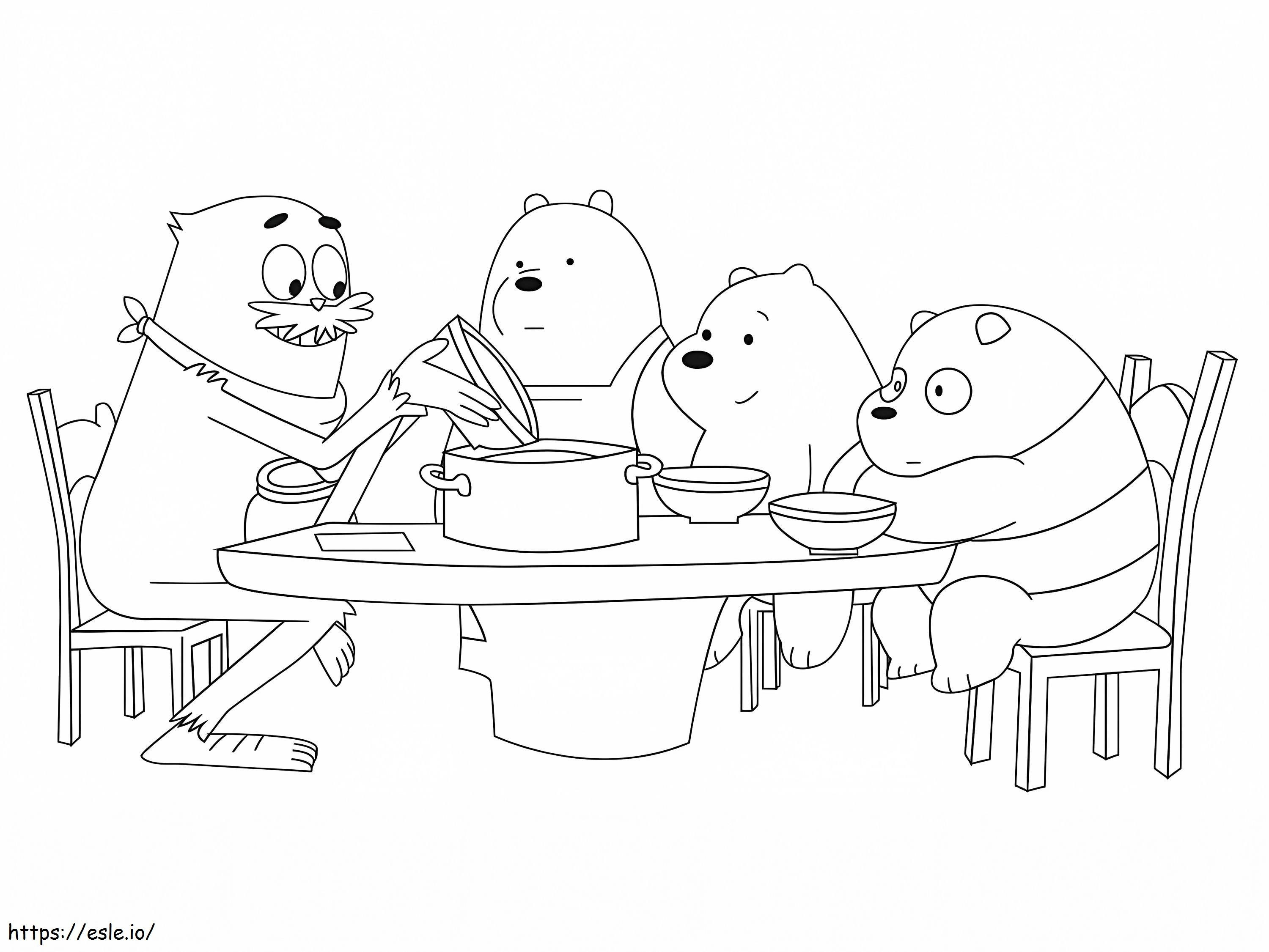 Coloriage Trois ours mangeant à imprimer dessin