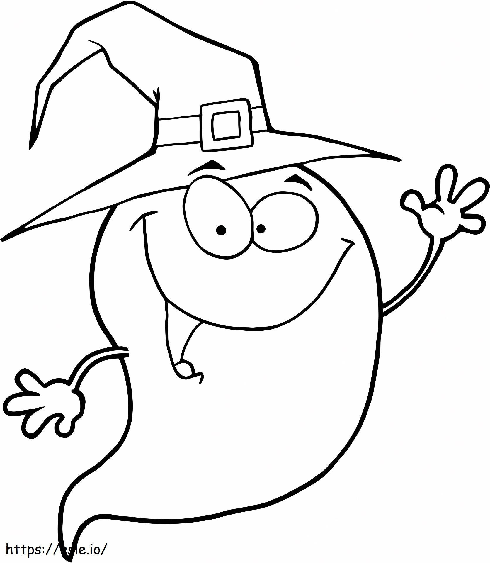 1539742639 Fantomă de Halloween care poartă o pălărie de vrăjitoare de colorat