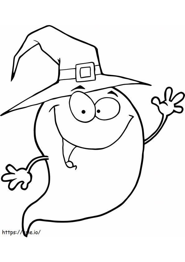 1539742639 Fantasma de Halloween usando um chapéu de bruxa para colorir