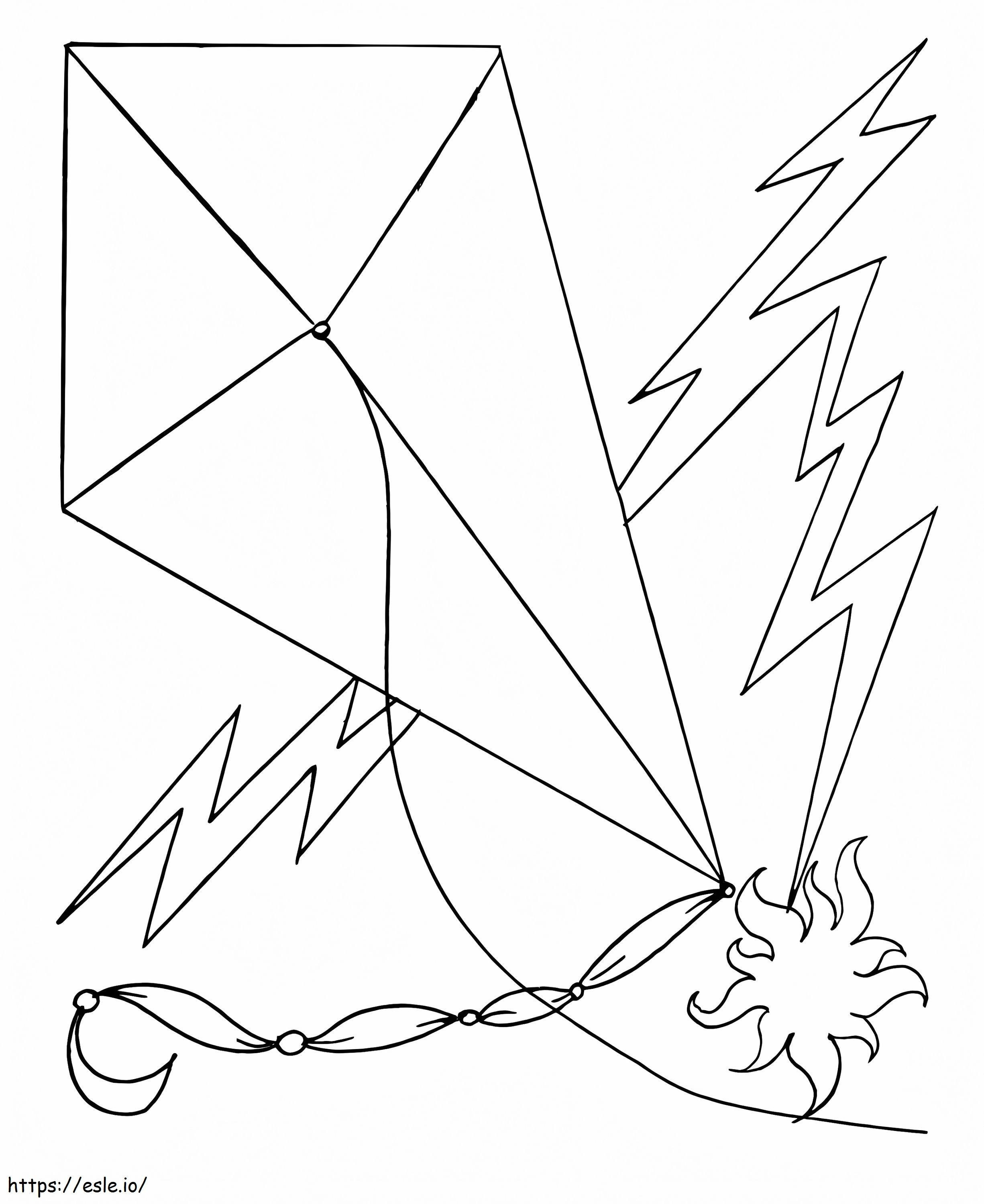Coloriage Cerf-volant et foudre à imprimer dessin
