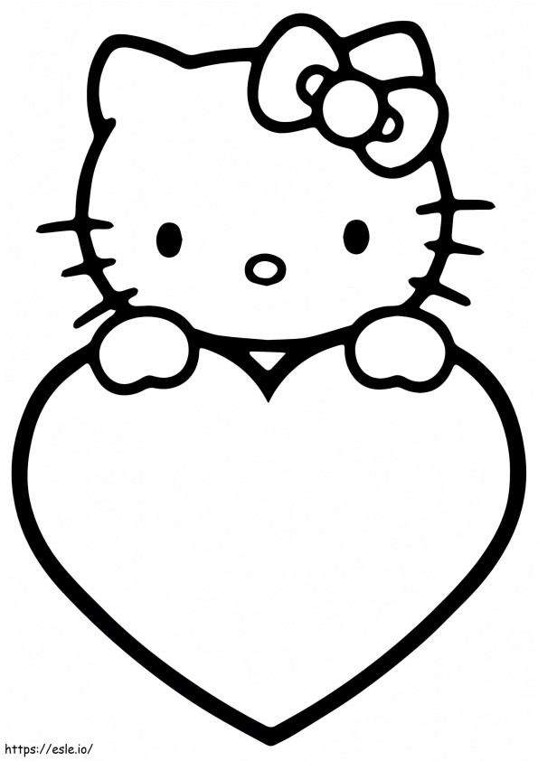 Coloriage Bonjour Kitty et coeur à imprimer dessin