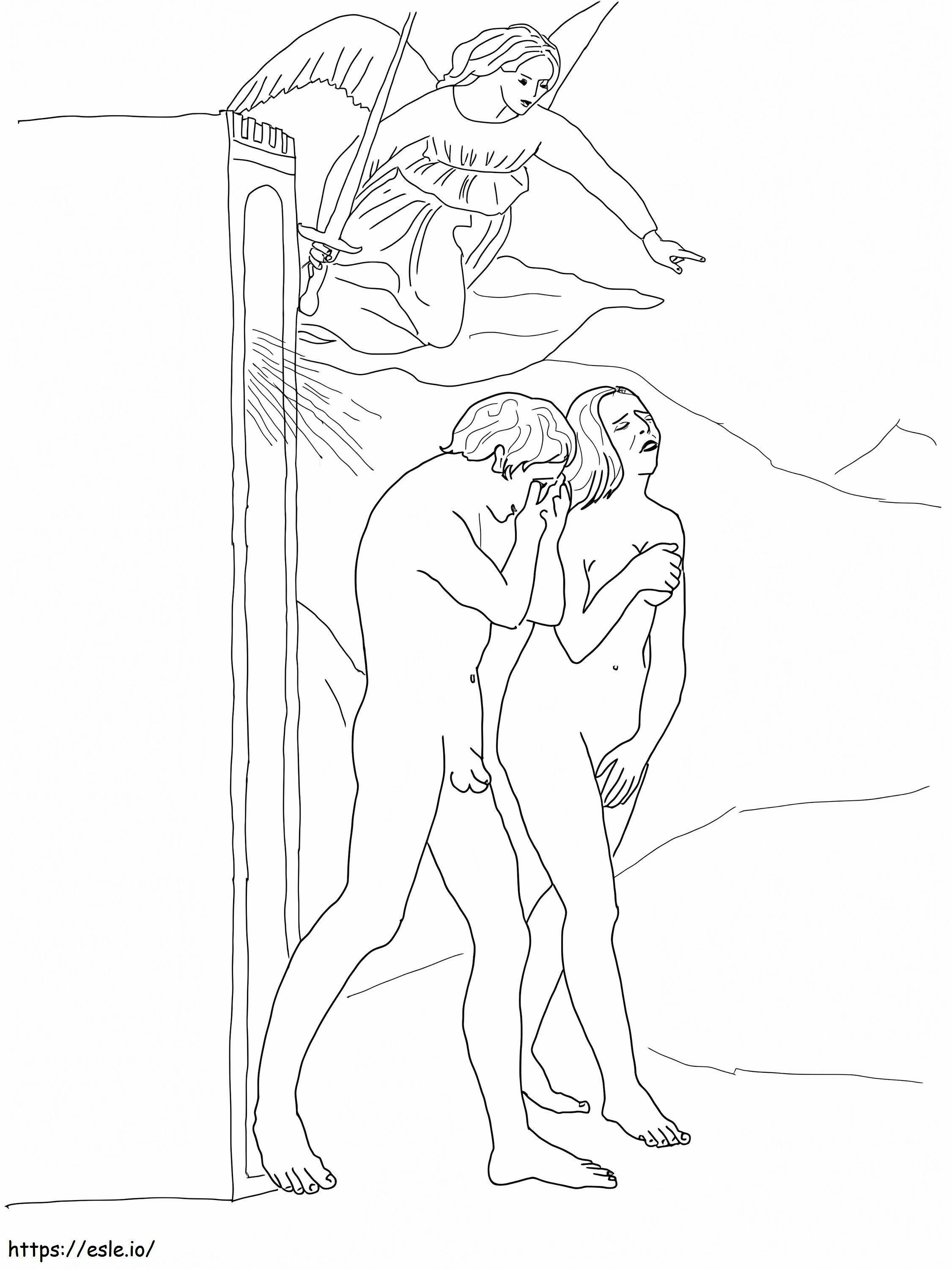 Adán y Eva desterrados del paraíso para colorear