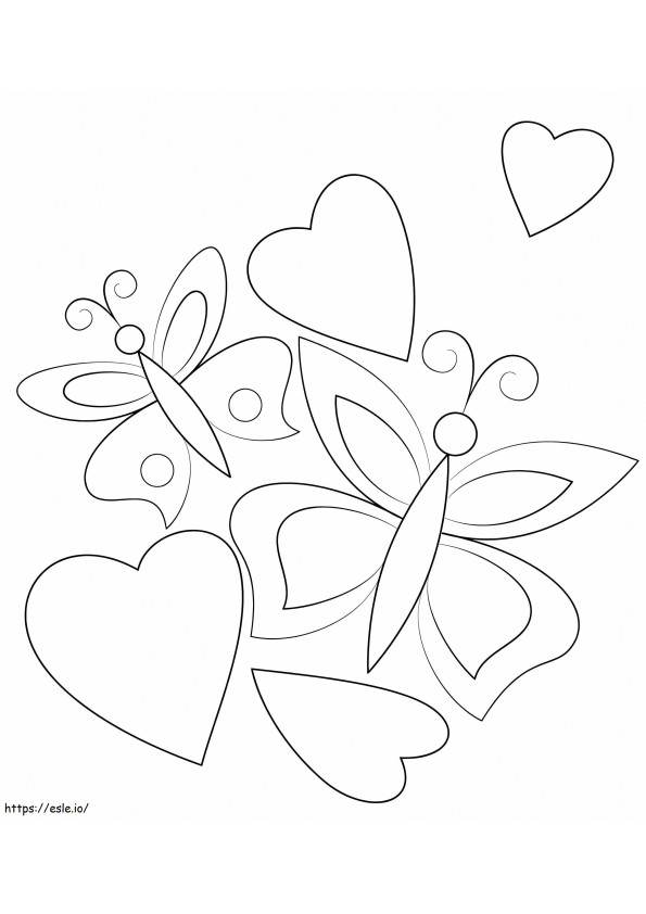 Hearts And Butterflies coloring page