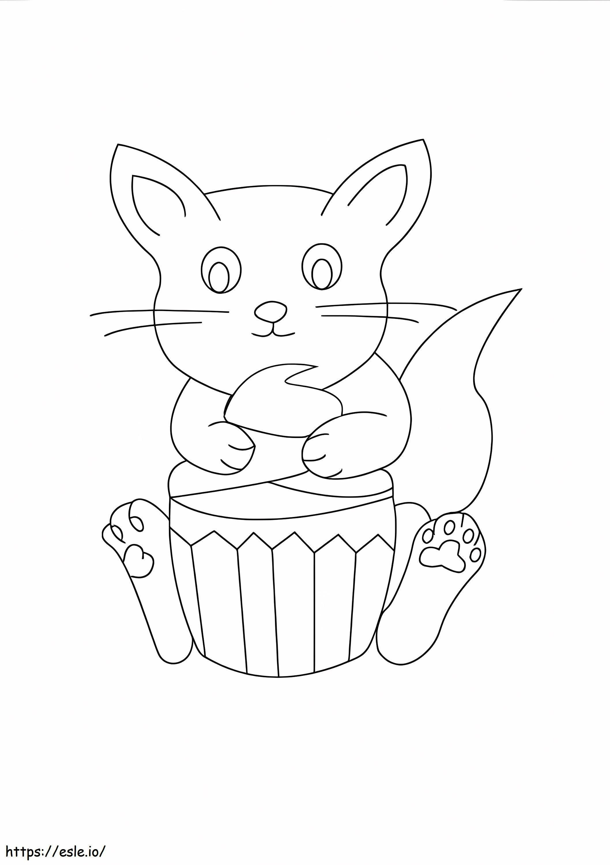 Big Cat On Cupcake coloring page