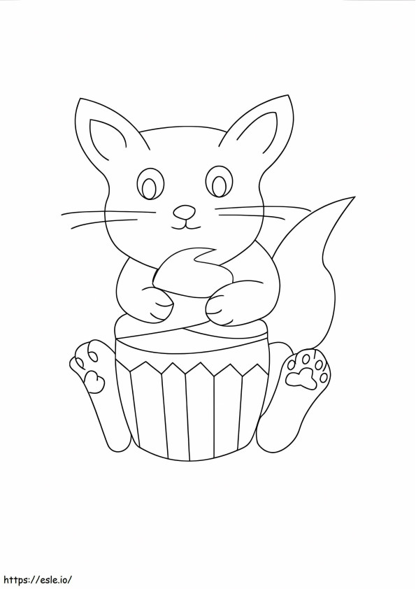 Gato grande no cupcake para colorir