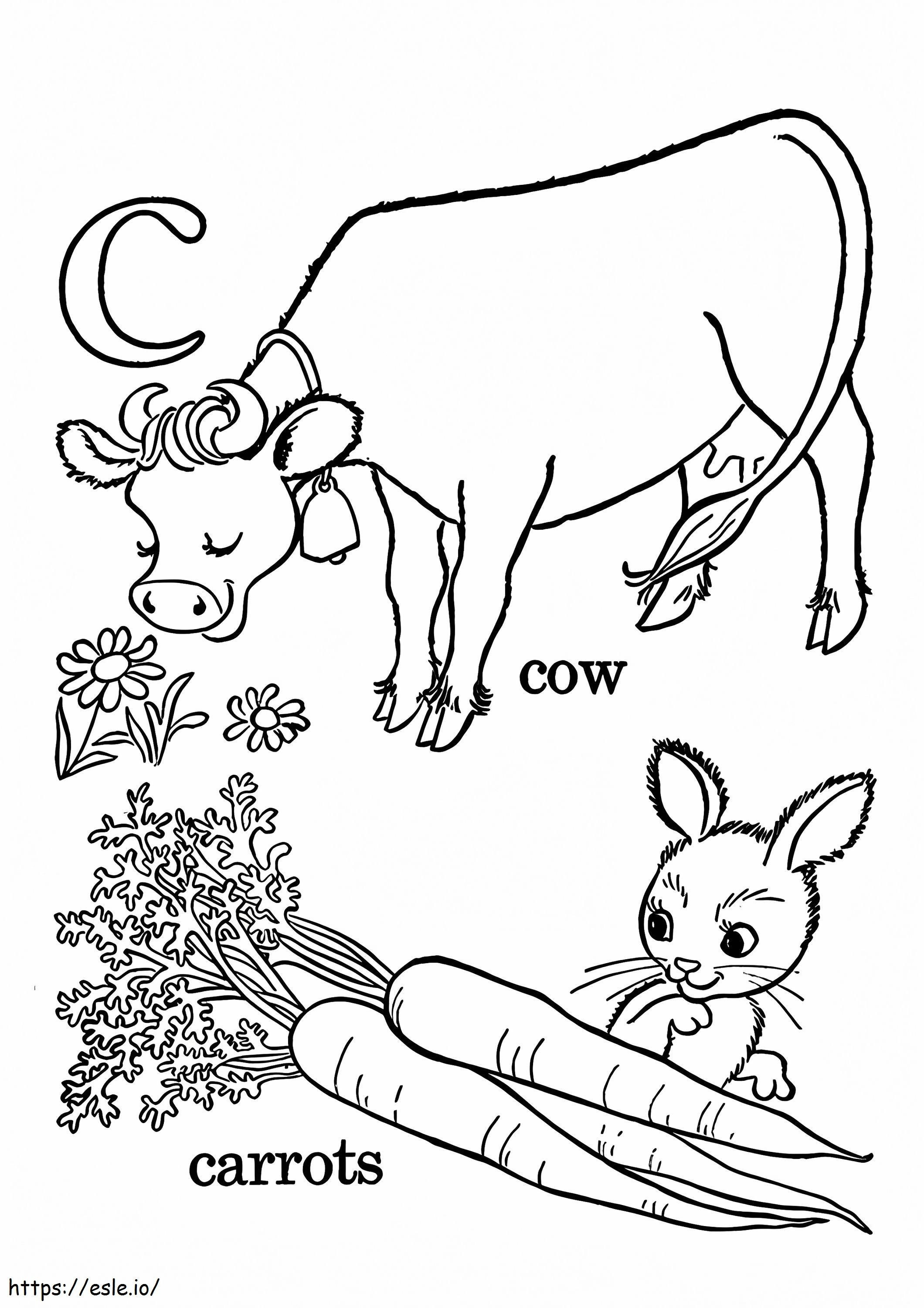 Coloriage 1528424631 Le C pour carottes et vaches A4 à imprimer dessin