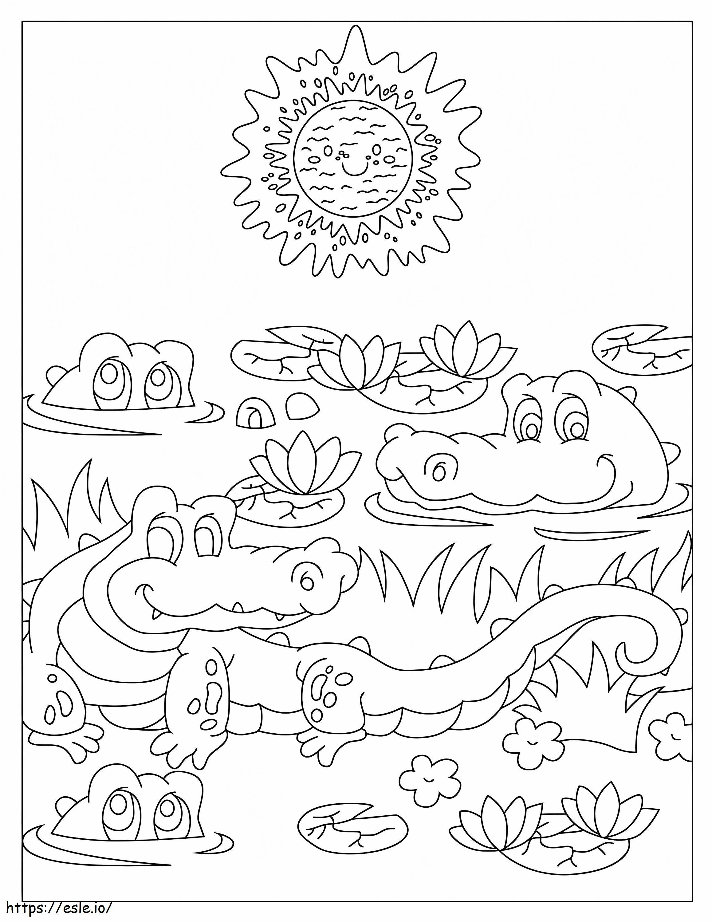 Coloriage Famille Crocodile à imprimer dessin