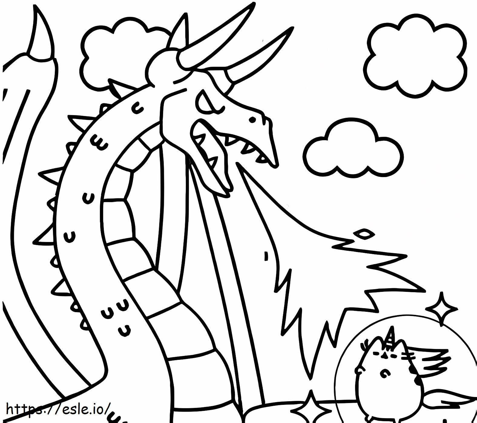 Coloriage Pusheen Licorne contre Dragon à imprimer dessin