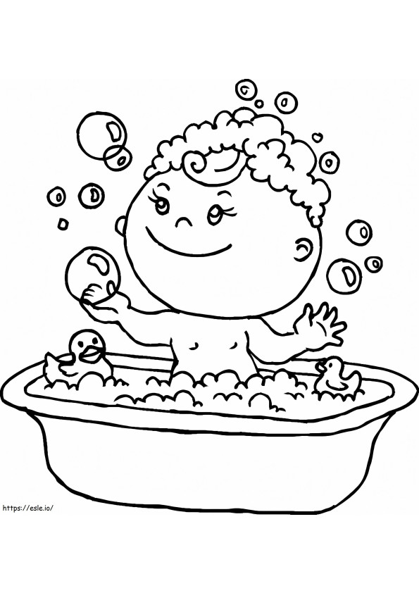 Baby Bath And Rubber Duck coloring page