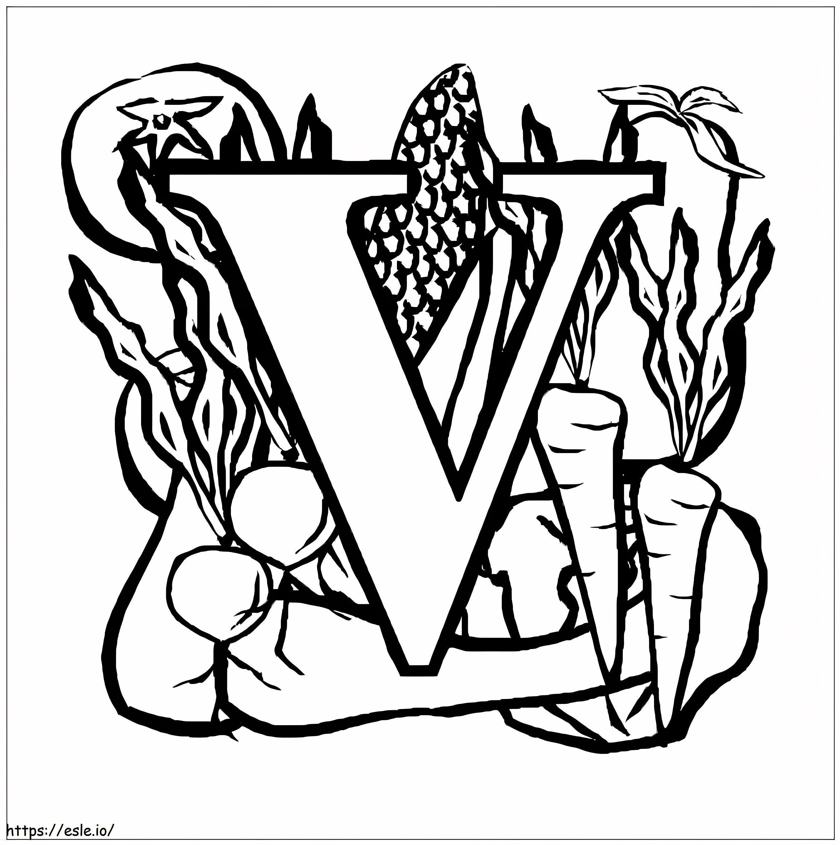 Letter V Corn And Carrots coloring page