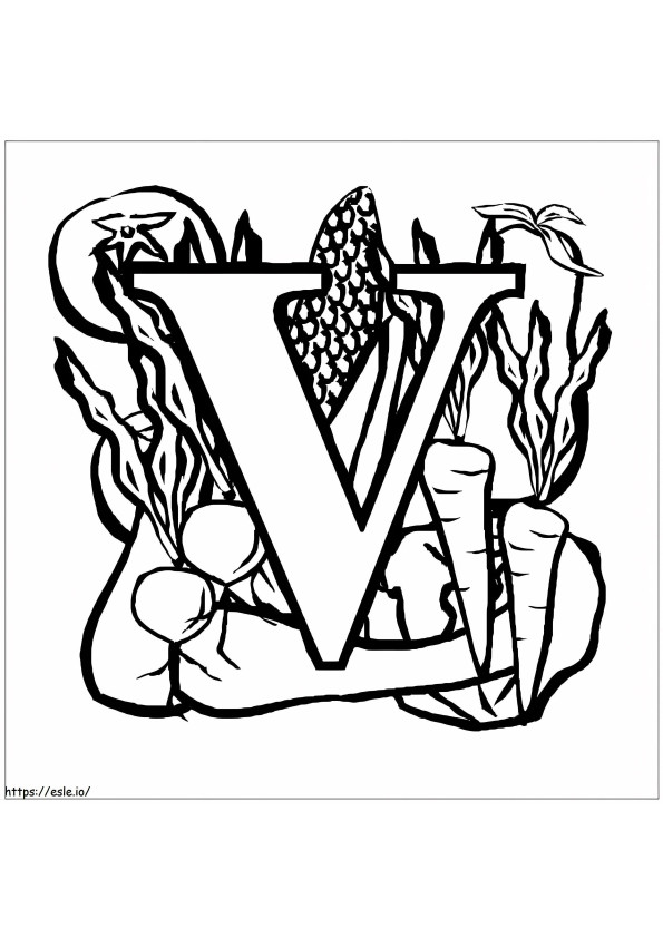 Letter V Corn And Carrots coloring page