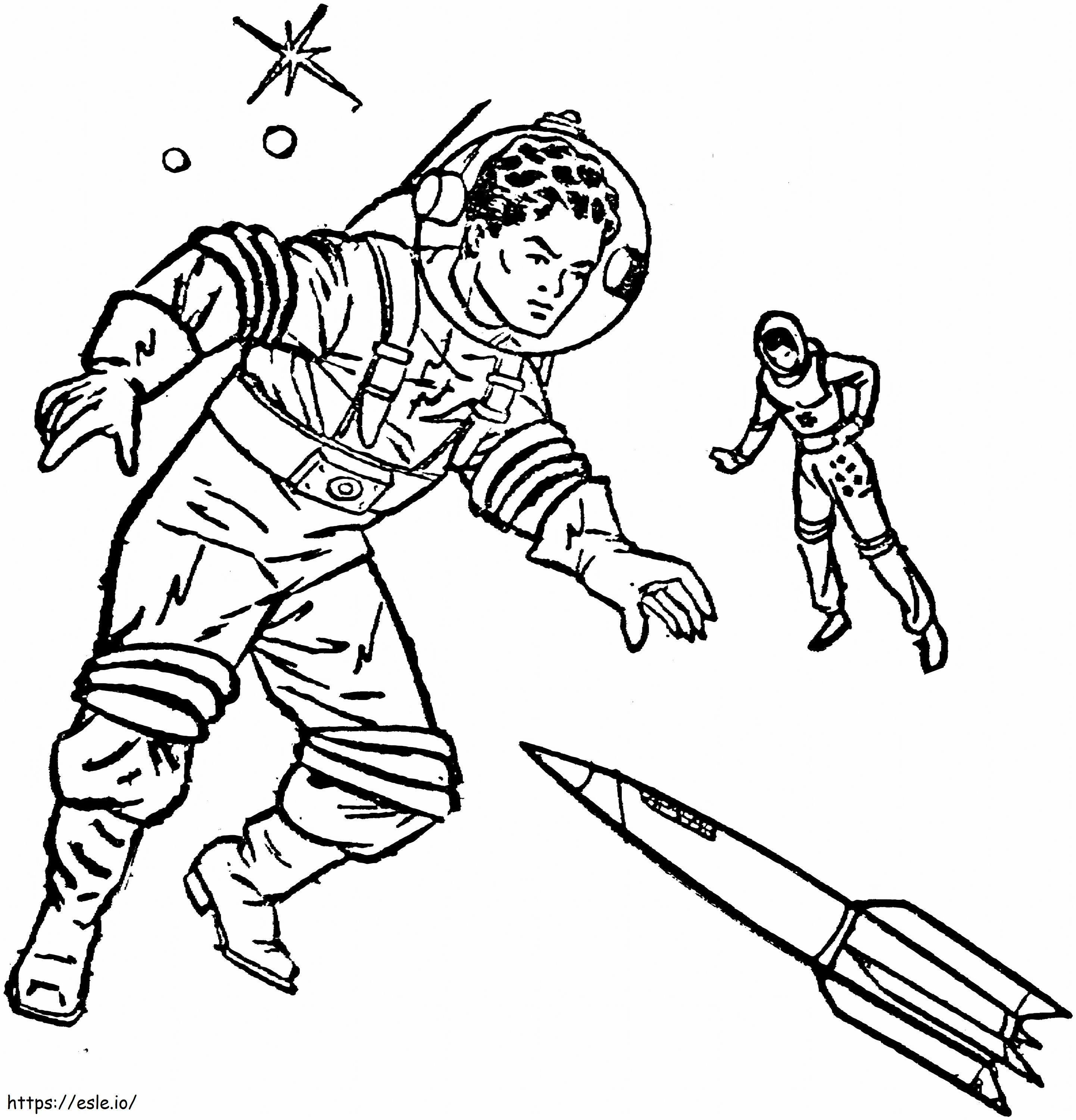 Astronot ve Roket Çizimi boyama
