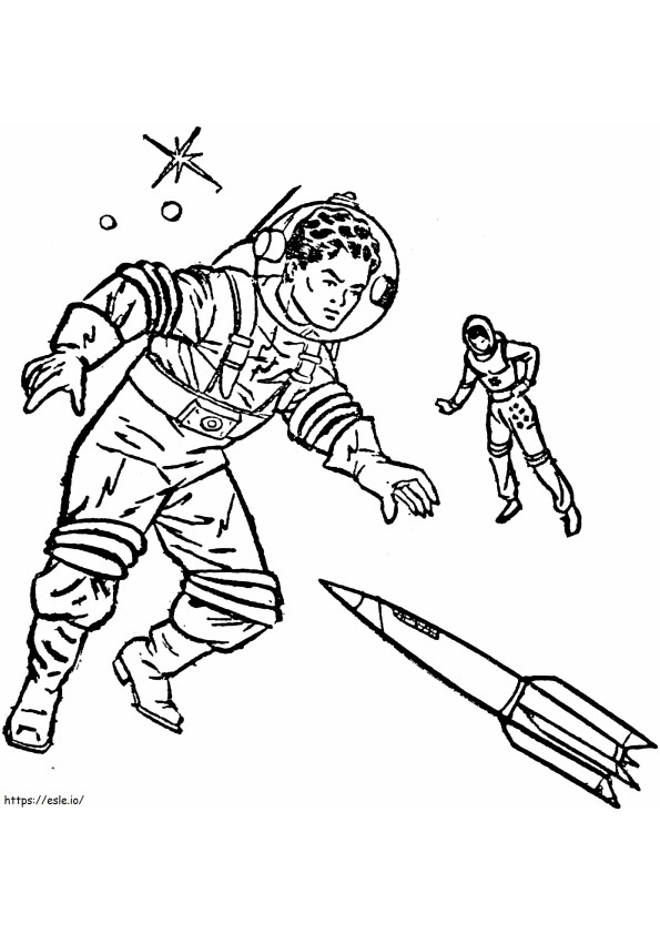 Desenho de astronauta e foguete para colorir