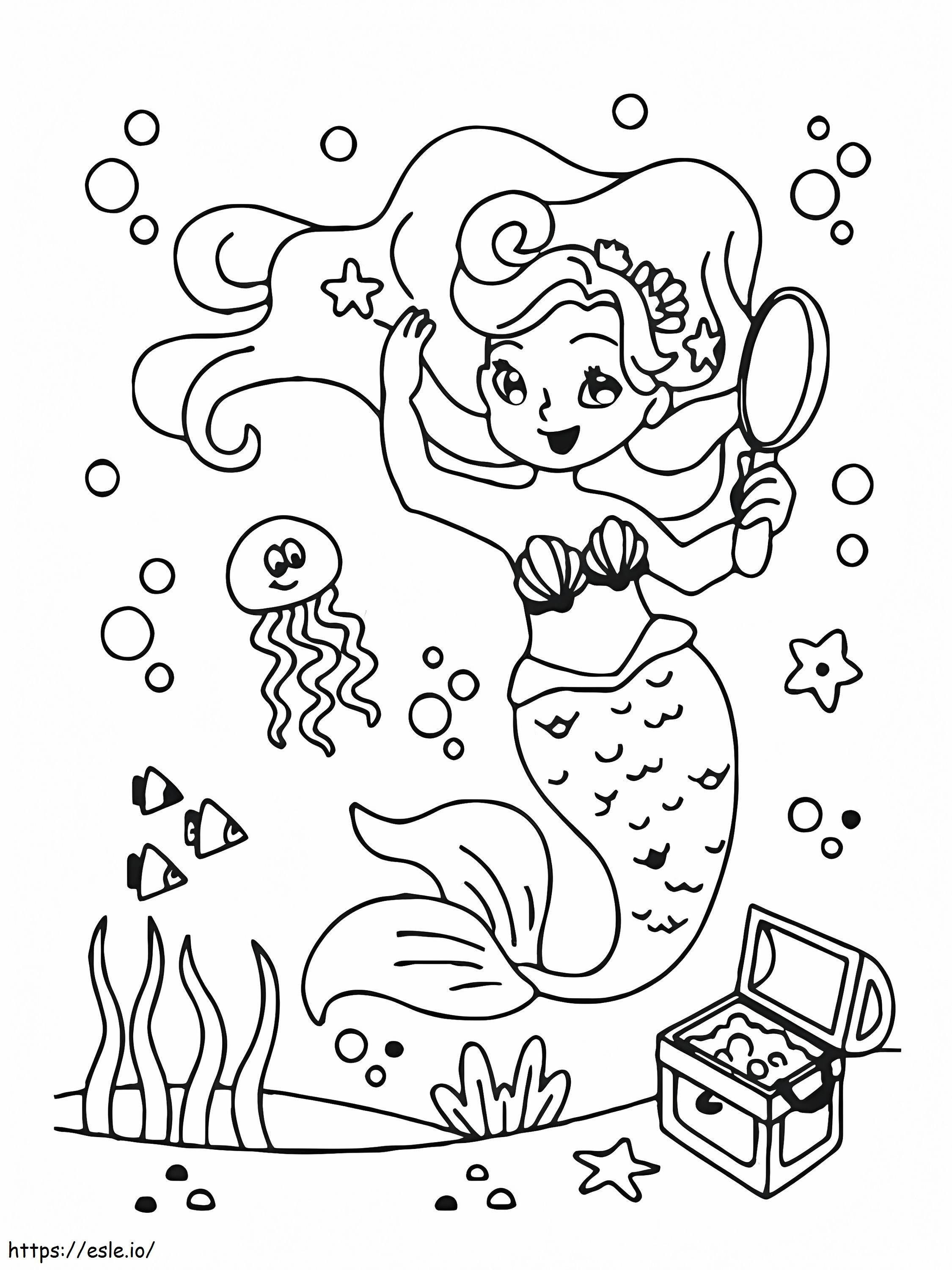 Mermaid And Treasure coloring page