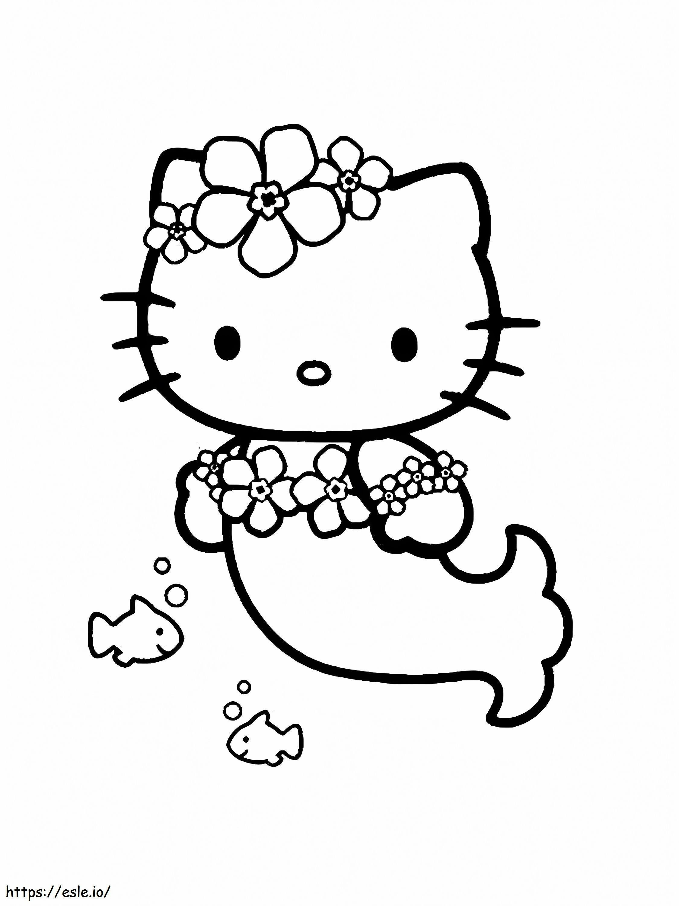 Putri Duyung Hello Kitty yang cantik Gambar Mewarnai