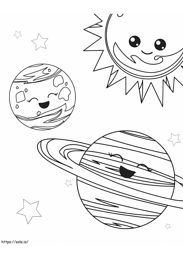 Tres divertidos planetas en el espacio para colorear