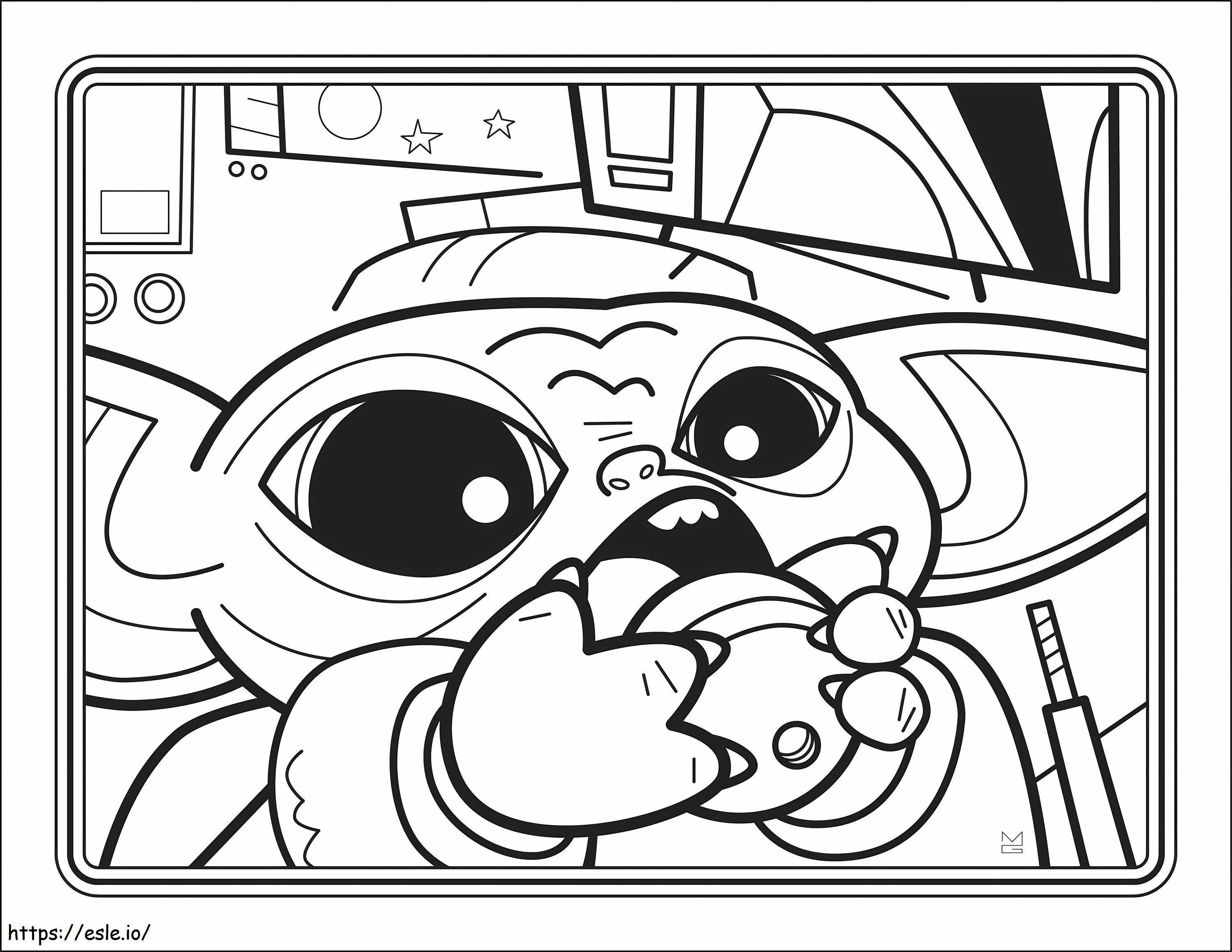 Baby Yoda Eating Scaled coloring page