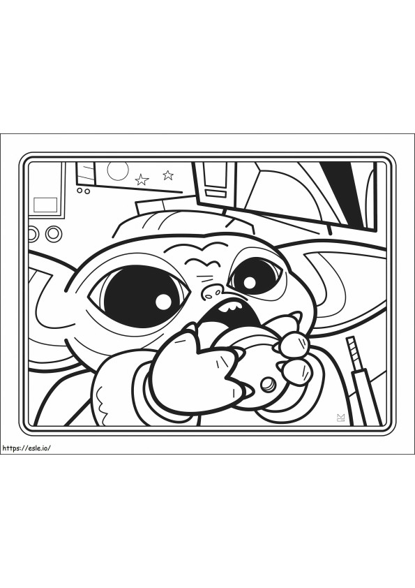 Baby Yoda Eating Scaled coloring page