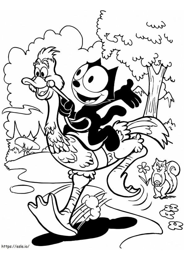 Felix The Cat Riding Ostrich coloring page