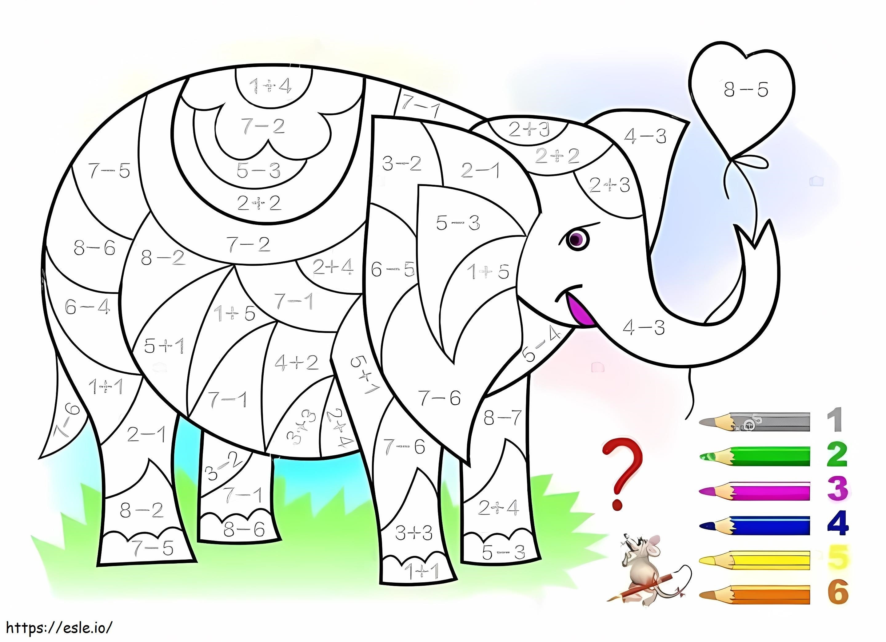 かわいい象の算数 ぬりえ - 塗り絵