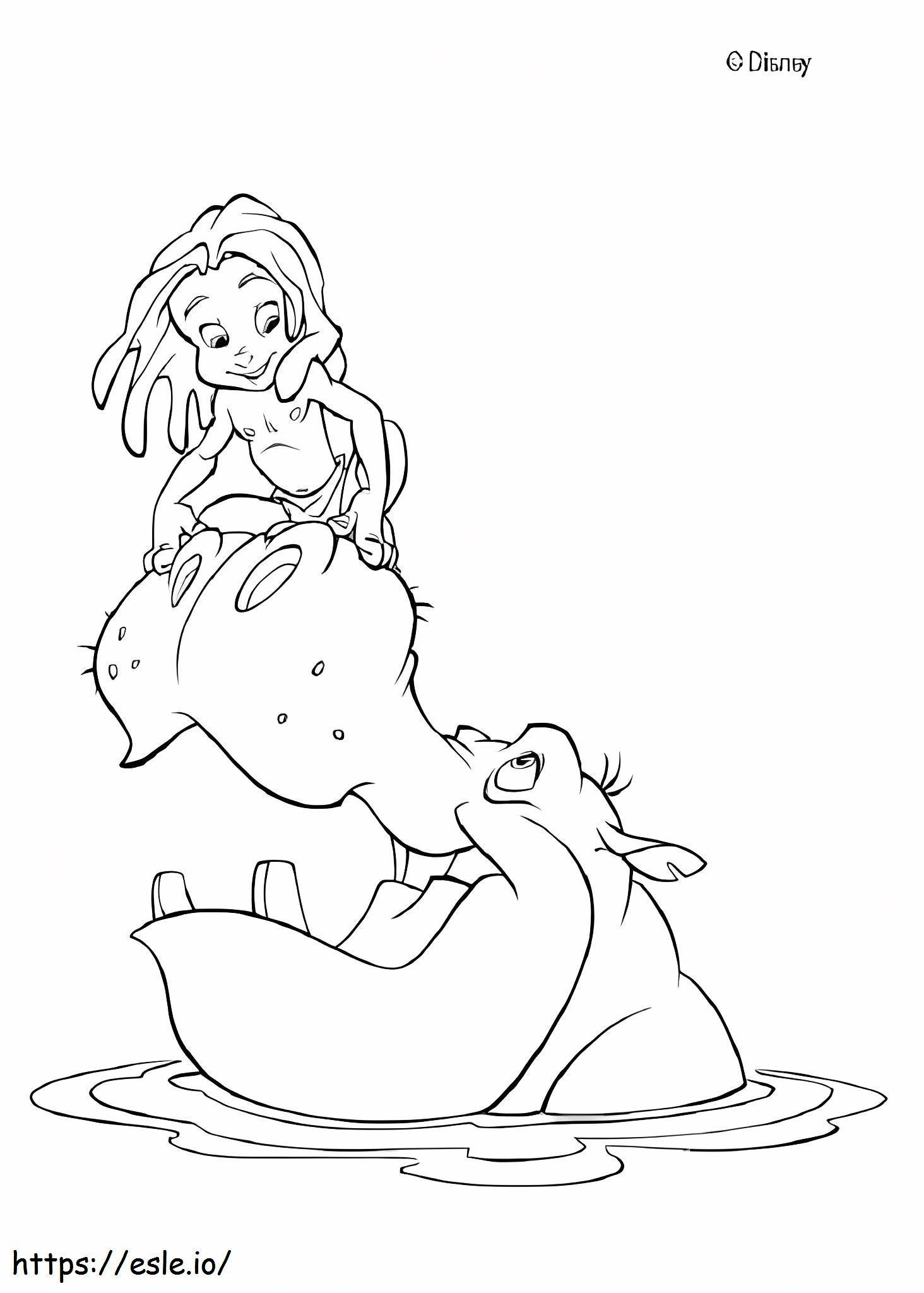 Little Tarzan With Hippopotamus coloring page
