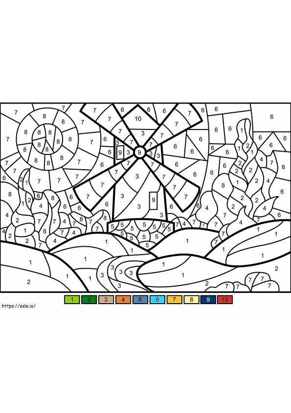 Windmill Color By Number coloring page
