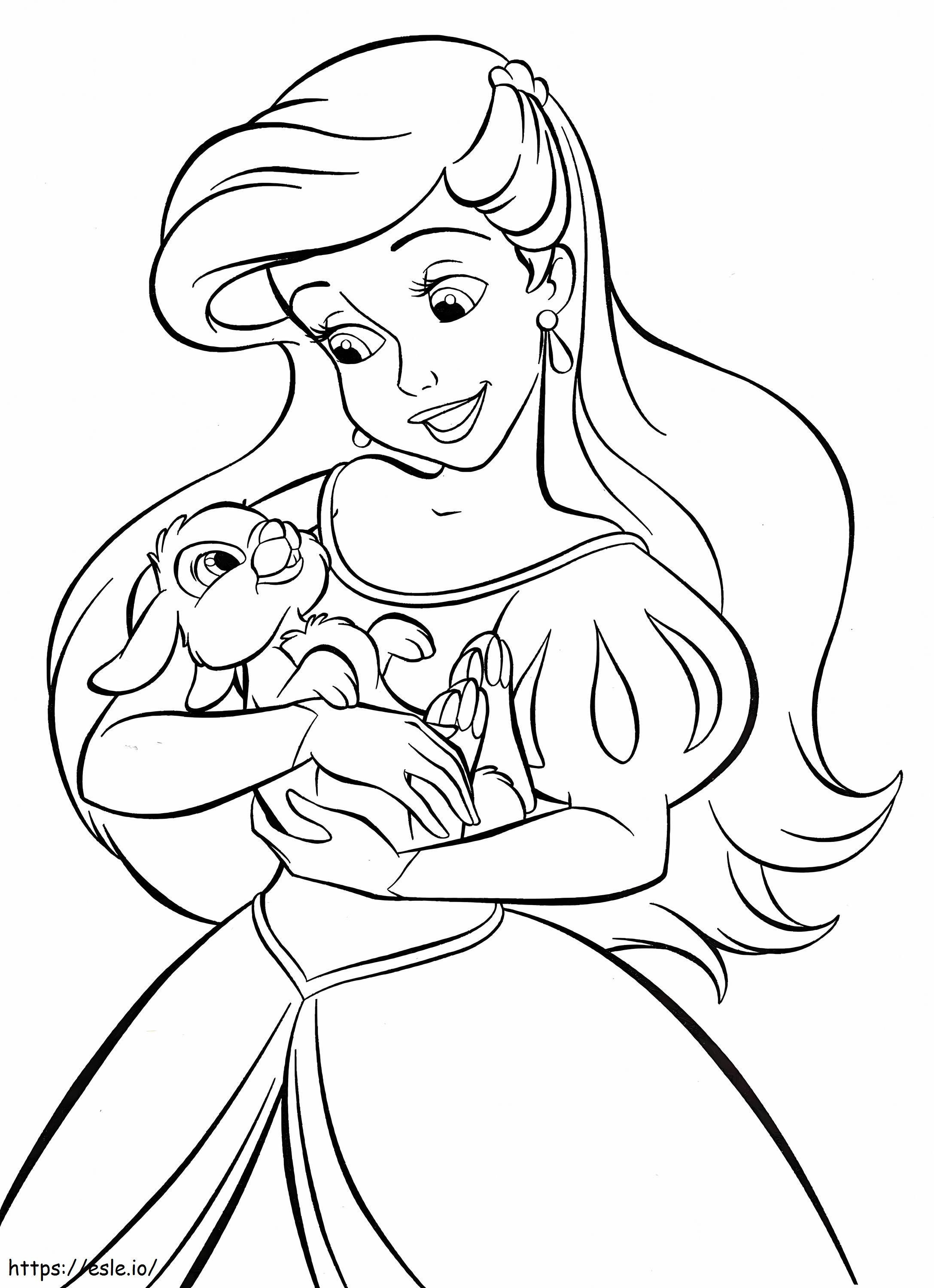 La principessa Disney Ariel con il coniglietto da colorare