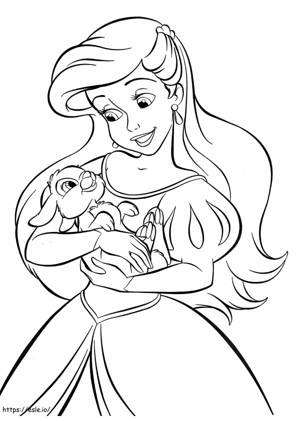 Princesa Ariel da Disney com coelho para colorir