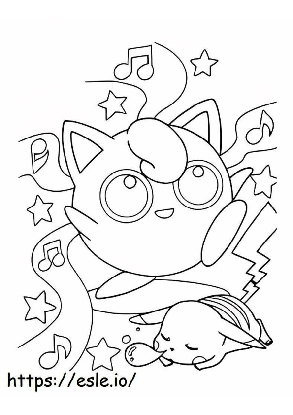 Jigglypuff Singing And Pikachu Sleeping coloring page
