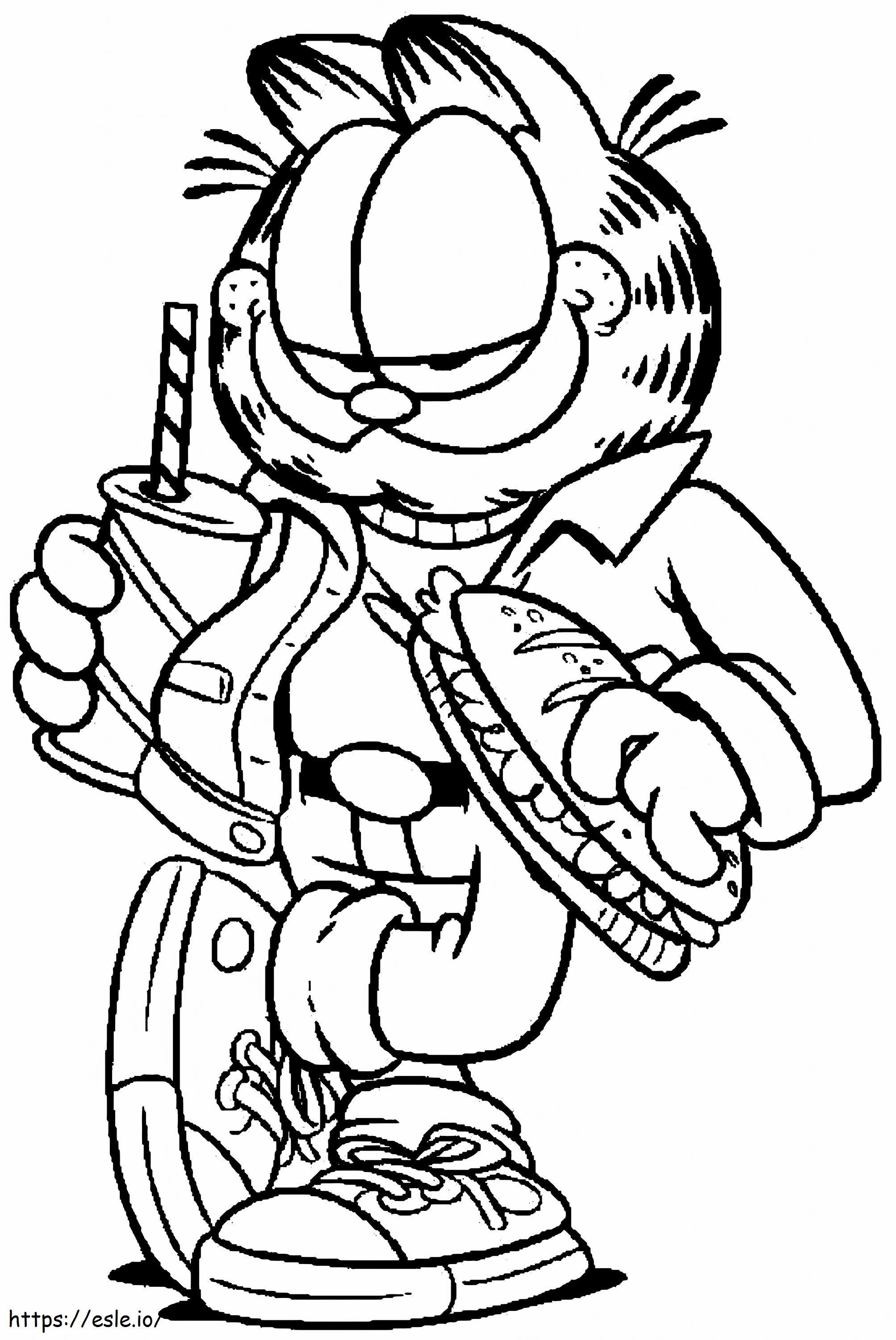 Coloriage Garfield tenant un hot-dog et une boisson à imprimer dessin