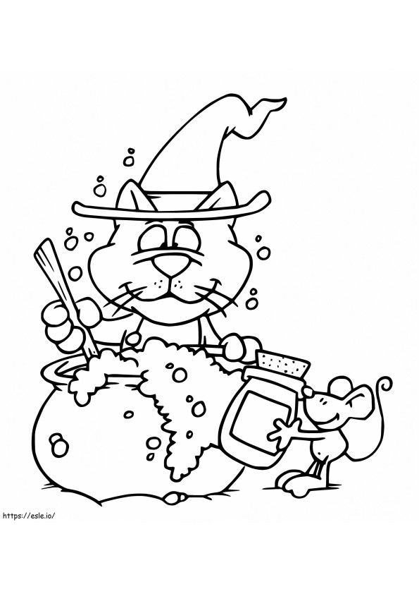 Witch Cat Making Brew coloring page